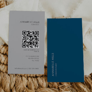 Cartão De Visita Código Qr Minimalista Vertical da Cinza Azul do Co