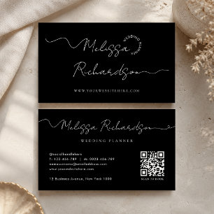 Cartão De Visita Código QR Mínimo com Letra de Caligrafia Elegante