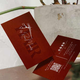 Cartão De Visita Código QR Mínimo da Tesoura Hairstylist Chic