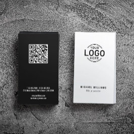 Cartão De Visita Código QR Mínimo de Código Branco Preto Preto Pers