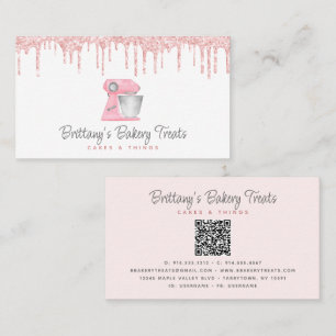 Cartão De Visita Código QR Misturador de Cozinha Rosa Bege Glitter