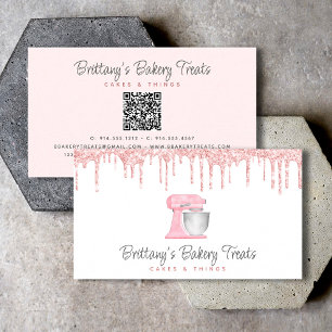 Cartão De Visita Código QR Misturador de Cozinha Rosa Bege Glitter 