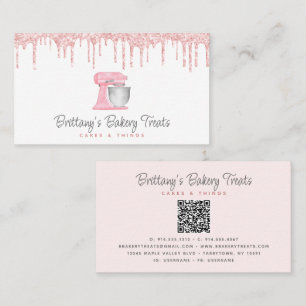 Cartão De Visita Código QR Misturador de Cozinha Rosa Bege Glitter 