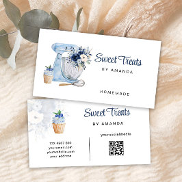 Cartão de Visita Código QR Misturador Floral Azul