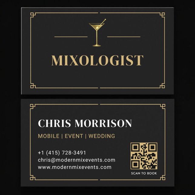 Cartão De Visita Código QR Mixólogo Profissional (Criador carregado)