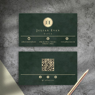 Cartão De Visita Código Qr Modern Escaneável Monograma Verde Esmera