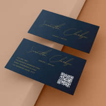 Código QR Moderno Azul Marinho e Dourado Letra Man