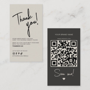 Cartão De Visita Código QR moderno bege cinza obrigado