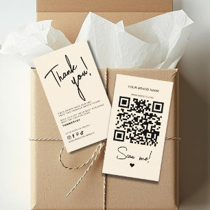 Cartão De Visita Código QR moderno bege obrigado