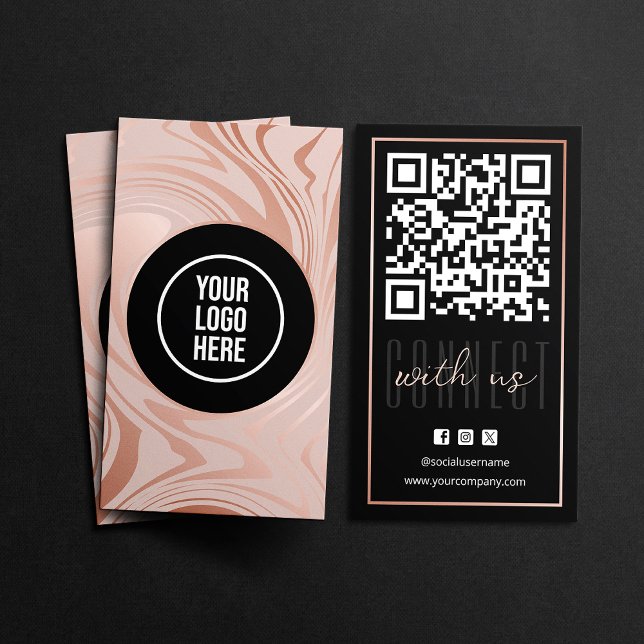 Cartão De Visita Código QR Moderno Conecte-se Conosco Rosa Dourado  (Criador carregado)