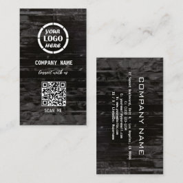 Cartão De Visita Código QR Moderno da Design de Madeira Negra