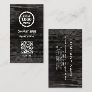 Cartão De Visita Código QR Moderno da Design de Madeira Negra