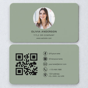 Cartão De Visita Código QR Moderno da Marca Pessoal Verde Salvia
