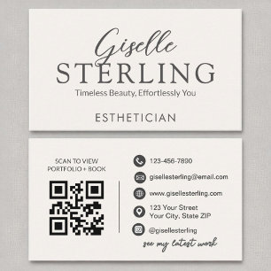 Cartão De Visita Código QR moderno de Script Branco Estheticista