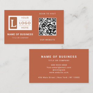Cartão De Visita Código QR Moderno de Terracota Minimalista com Log