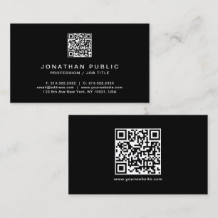 Cartão De Visita Código QR moderno e elegante profissional preto e 
