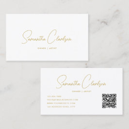 Cartão De Visita Código QR Moderno Elegante Manuscrito Dourado Curs