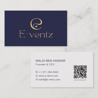 Cartão De Visita Código QR Moderno & Logotipo Empresarial l Azul Ma