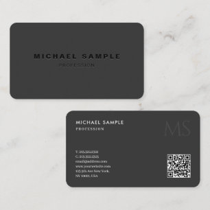 Cartão De Visita Código QR moderno Monograma Modelo preto Elegante