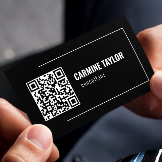 Cartão De Visita Código QR Moderno Preto e Branco (Criador carregado)