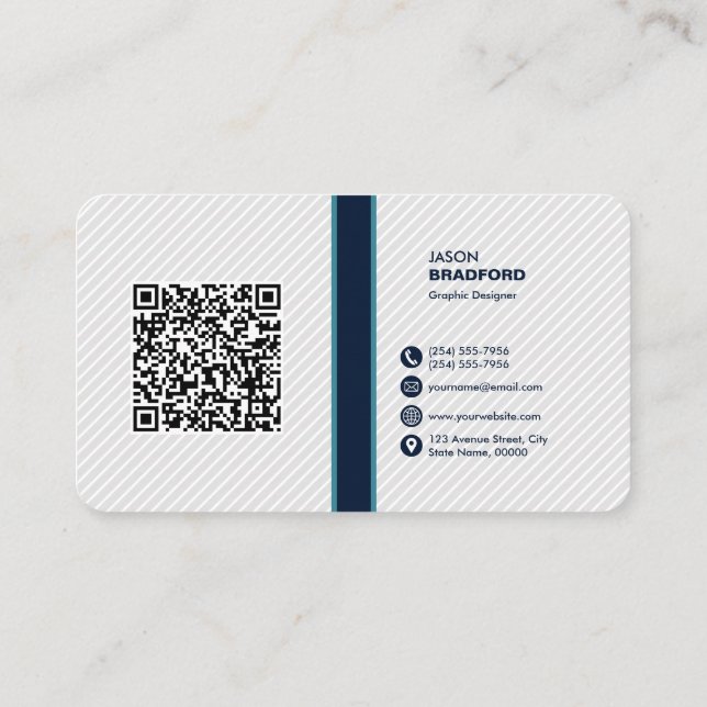 Cartão De Visita Código QR Moderno Profissional Personalizado Bu (Verso)