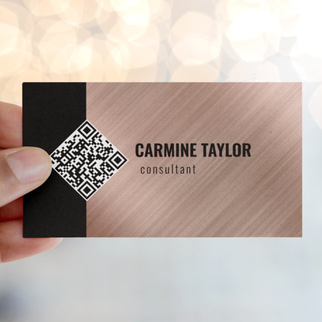 Cartão De Visita Código QR Moderno Rosa Dourado (Criador carregado)