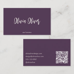 Cartão De Visita Código QR Moderno Roxo Escuro Minimalista Caligráf