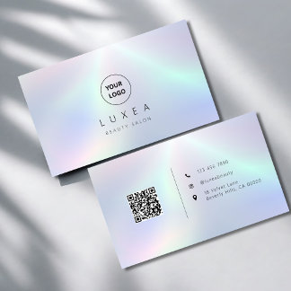 Cartão De Visita Código QR Moderno Salão de Beleza holográfico arco