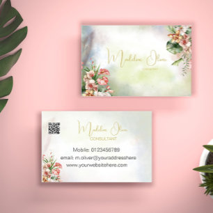 Cartão De Visita Código QR Moderno Tropical Floral