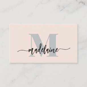 Cartão De Visita Código QR Monograma Cor de Rosa Preta Elegante