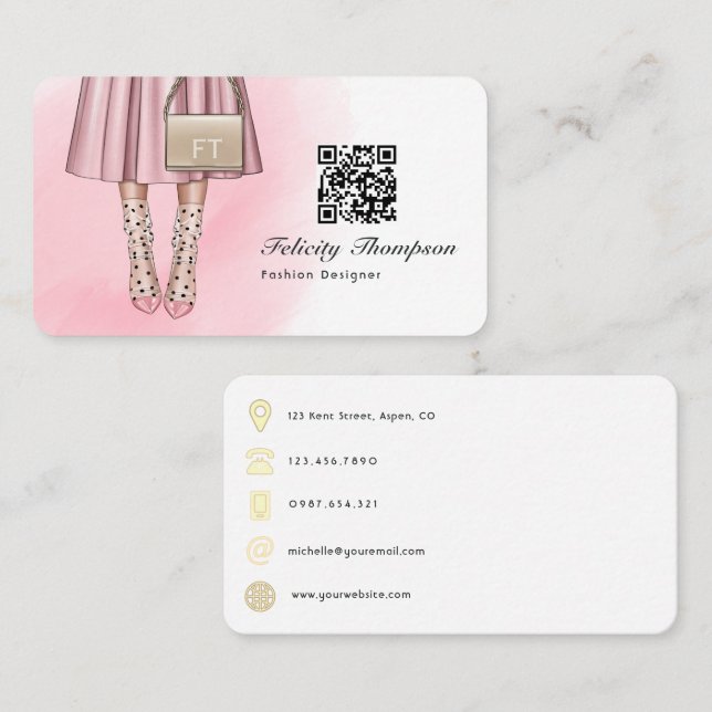 Cartão De Visita Código QR Monograma de Designer de Moda (Frente/Verso)