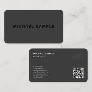 Cartão De Visita Código QR Monograma Elegante Black Professional