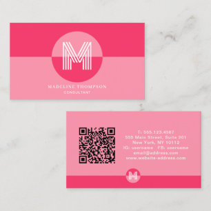 Cartão De Visita Código QR Monograma Geométrico Moderno Magenta Ros