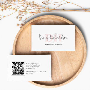 Cartão De Visita Código QR Monograma Inicial Moderno Elegante e Fem