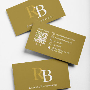Cartão De Visita Código QR Monograma Marrom Elegante Profissional