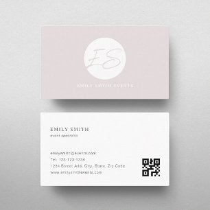 Cartão De Visita Código QR monograma rosa suave feminino moderno
