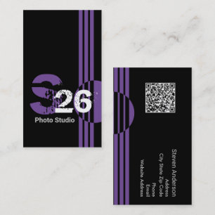 Cartão De Visita Código QR monograma roxo abstrato geométrico