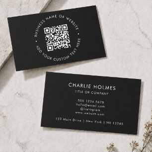 Cartão De Visita Código QR Na moda preto moderno