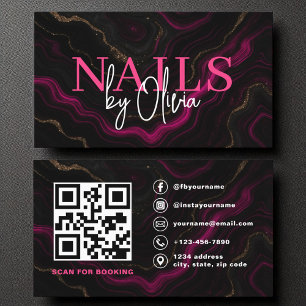 Cartão De Visita Código QR - Nail Especialista Artista Rosa Agate P