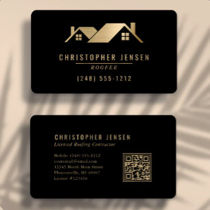 Cartão De Visita Código QR Negócios de Cobertura Preto Dourado Arre