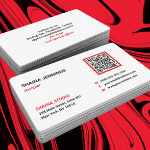 Cartão De Visita Código QR Networking Moderno Preto Vermelho Branco