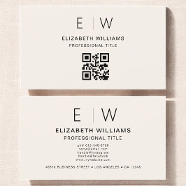 Cartão De Visita Código QR Neutro Monograma Moderno Minimalista
