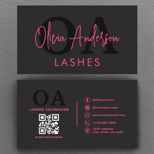 Cartão De Visita Código QR Olhos Lashes Tecnico Cor-de-Rosa Quente
