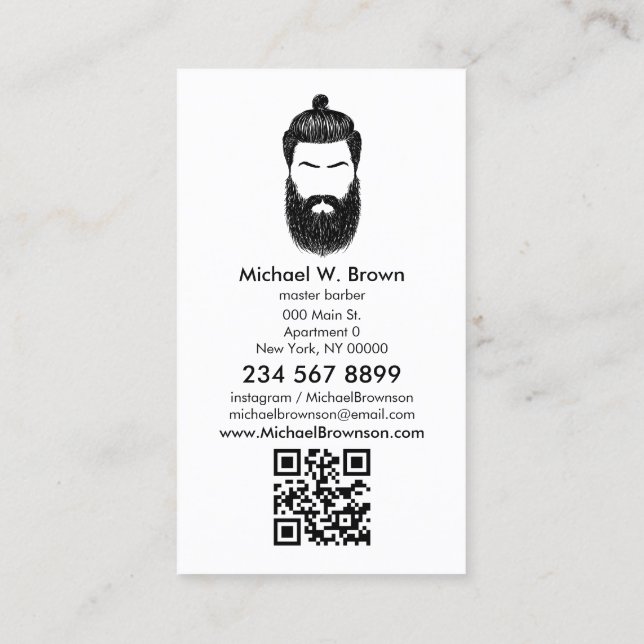 Cartão De Visita Código Qr para barba de barba de hipster (Verso)