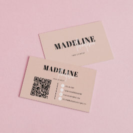 Cartão De Visita Código QR para Feminina de Beige Chic Moderno