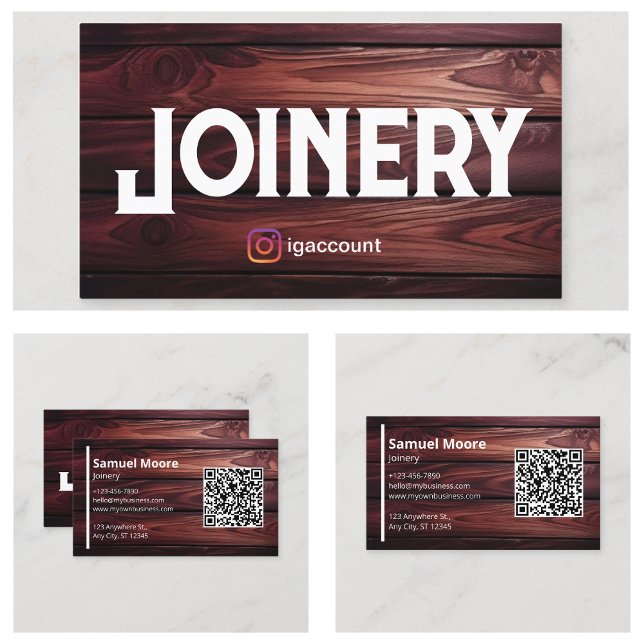 Cartão De Visita Código QR para trabalhadores da madeira Modelo de  (Joinery Templates Design Woodworkers QR Code Business Card
)