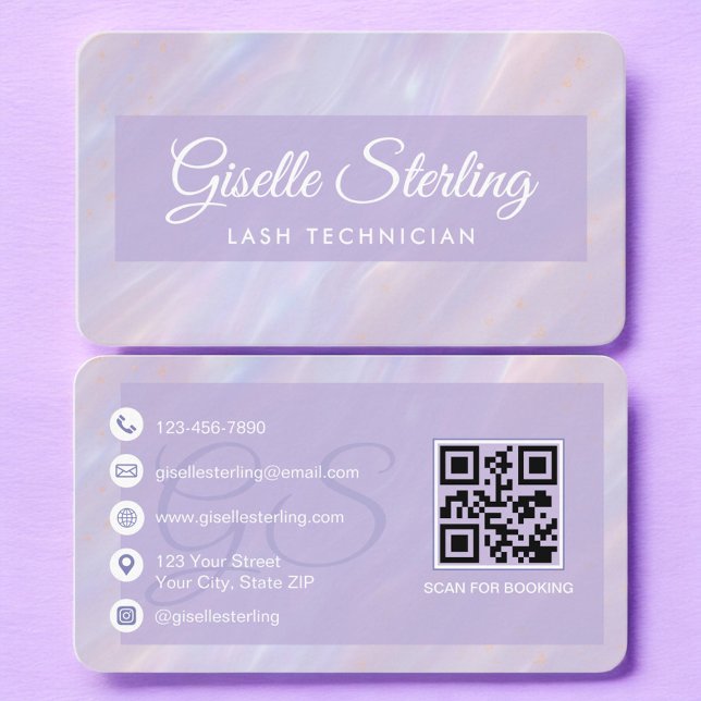 Cartão De Visita Código QR Pastel Roxo Lash Tech (Criador carregado)