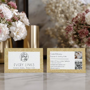Cartão De Visita Código QR Permanente de Joias de Glitter Dourado E