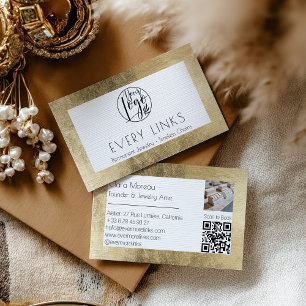Cartão De Visita Código QR Permanente de Joias Douradas Elegante Pr