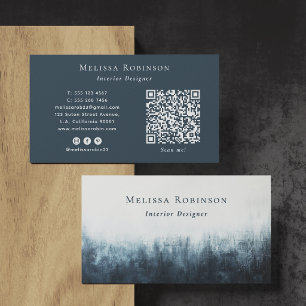 Cartão De Visita Código QR Personalizado Abstrato Azul Escuro Grung